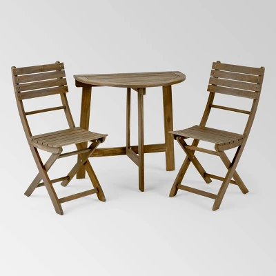 Westmount 3pc Half-Round Folding Acacia Wood Bistro Set - Gray - Christopher Knight Home 3 Westmount 3pc Half-Round Folding Acacia Wood Bistro Set - Gray - Christopher Knight Home