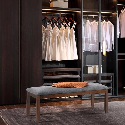 Costway Dining Bench Upholstered Entryway Bench Footstool Kitchen W/ Wood Legs 4 Costway Dining Bench Upholstered Entryway Bench Footstool Kitchen W/ Wood Legs - Image 2