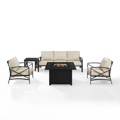 Kaplan 5pc Outdoor Sofa Set With Fire Table - Oatmeal - Crosley 4 Kaplan 5pc Outdoor Sofa Set With Fire Table - Oatmeal - Crosley - Image 2