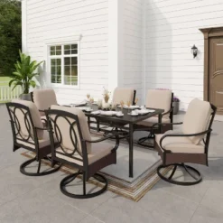 2pk Outdoor Swivel Chairs With Metal Frame, Wicker & Seat & Back Cushions - Captiva Designs -Garden & Outdoors GUEST be12ddb3 cf9c 46aa b137 ca5cf286de47