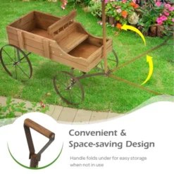 Costway Garden Plant Planter Wooden Wagon Planter W/ Wheel Garden Yard -Garden & Outdoors GUEST be82826a 8632 4485 a2b3 85b92bfe75c0