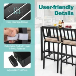 Costway 3PCS Outdoor Metal Bar Table & Chairs Set Patio Dining Table Set With Cushion -Garden & Outdoors GUEST bf20705a 0ea7 47b0 99ba eb6cfc09fc2b