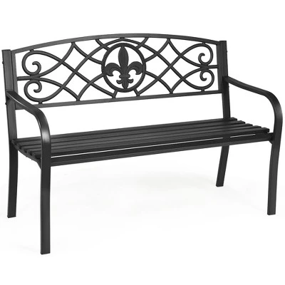 Costway Patio Garden Bench Park Yard Outdoor Furniture Steel Slats Porch Chair Seat 4 Costway Patio Garden Bench Park Yard Outdoor Furniture Steel Slats Porch Chair Seat - Image 2