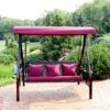 Sunnydaze Decor Sunnydaze 3-Person Outdoor Patio Swing With Adjustable Canopy Shade, Foldable Side Tables, Cushions And Pillow, Merlot -Garden & Outdoors GUEST c137f2fd b63a 460a a3fd 2723935b723a
