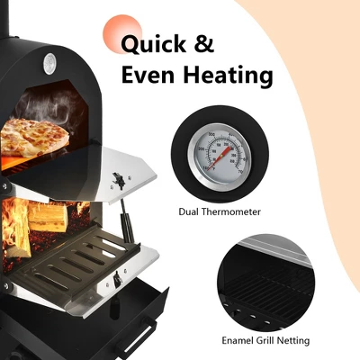 Costway Outdoor Pizza Oven Wood Fire Pizza Maker Grill W/ Pizza Stone & Waterproof Cover 8 Costway Outdoor Pizza Oven Wood Fire Pizza Maker Grill W/ Pizza Stone & Waterproof Cover - Image 6