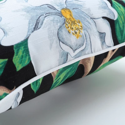 Set Of 2 Magnolia Outdoor/Indoor Throw Pillows Black - Pillow Perfect 3 Set Of 2 Magnolia Outdoor/Indoor Throw Pillows Black - Pillow Perfect