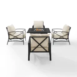 Kaplan 5pc Outdoor Conversation Set With Dante Fire Table & 4 Arm Chairs - Oatmeal - Crosley