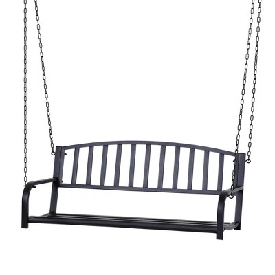 Outsunny 2-Person Metal Outdoor Porch Swing, Hanging Outdoor Swing Chair, Hanging Steel Patio Bench For Deck, 528lb Weight Capacity, Black 5 Outsunny 2-Person Metal Outdoor Porch Swing, Hanging Outdoor Swing Chair, Hanging Steel Patio Bench For Deck, 528lb Weight Capacity, Black - Image 3