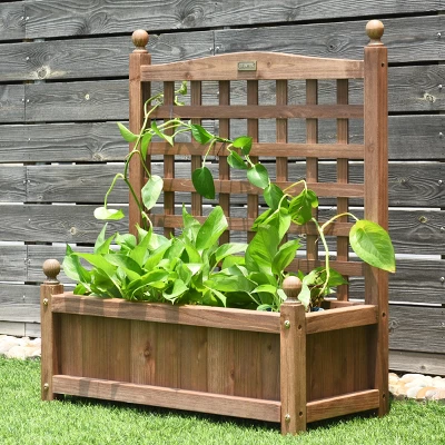 Costway Solid Wood Planter Box With Trellis Weather-Resistant Outdoor 25''x11''x30'' 5 Costway Solid Wood Planter Box With Trellis Weather-Resistant Outdoor 25''x11''x30'' - Image 3