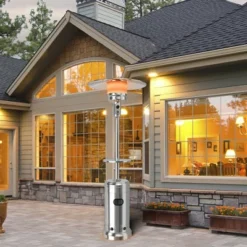 Costway 87'' Tall Patio Propane Heater 48,000 BTU W/Table & Wheels Silver