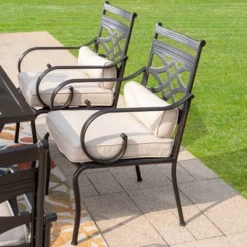 7pc Outdoor Dining Set With Chairs With Seat & Back Cushions & Metal Table With Umbrella Hole -Garden & Outdoors GUEST c9344daf ffcb 404e 92e2 46095323a130