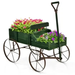 Costway Garden Plant Planter Wooden Wagon Planter W/ Wheel Garden Yard -Garden & Outdoors GUEST cc3a3993 7528 4b90 92c9 6c2ac4706cf3