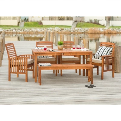 Ravenscroft 6pc Acacia Wood Patio Dining Set - Brown - Saracina Home 4 Ravenscroft 6pc Acacia Wood Patio Dining Set - Brown - Saracina Home - Image 2