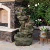 48" Resin Outdoor Multi-Tier Pristine Waterfall Fountain With LED Lights Dark Moss Green - Alpine Corporation -Garden & Outdoors GUEST cd1d321d 16c4 4385 8cd0 606b819bfb25