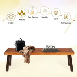 Costway Set Of 2 Patio Acacia Wood Dining Bench With Rustic Steel Legs Outdoor Indoor 13 Costway Set Of 2 Patio Acacia Wood Dining Bench With Rustic Steel Legs Outdoor Indoor -Garden & Outdoors GUEST cf5d7a65 1fab 4b90 925b 887093755580