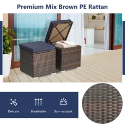 Costway 2PCS Patio Rattan Ottomans Seat Side Table Storage Box Footstool W/Cushions Navy -Garden & Outdoors GUEST da51c150 dd90 43b5 907b 318ab58f8a83
