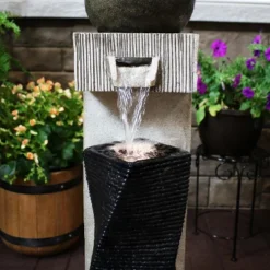 Sunnydaze Decor Sunnydaze 35"H Electric Polyresin Modern Artistry Column Outdoor Water Fountain With LED Lights -Garden & Outdoors GUEST dbac9733 031c 402a 81f8 363f6fb34719