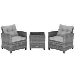 Costway 3PCS Patio Rattan Furniture Bistro Set Cushioned Sofas Side Table Armrest Grey 19 Costway 3PCS Patio Rattan Furniture Bistro Set Cushioned Sofas Side Table Armrest Grey -Garden & Outdoors GUEST dd2b98b4 966d 4761 bdc8 ce3501ccb3c2