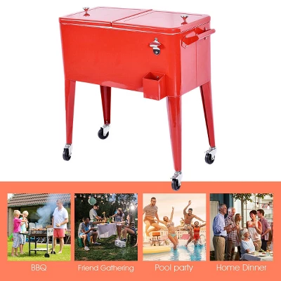 Costway Red Outdoor Patio 80 Quart Cooler Cart Ice Beer Beverage Chest Party Portable 6 Costway Red Outdoor Patio 80 Quart Cooler Cart Ice Beer Beverage Chest Party Portable - Image 4