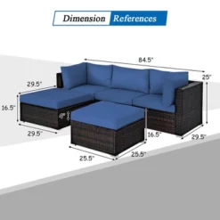 Costway 5PCS Patio Rattan Furniture Set Sectional Conversation Set Ottoman Table Navy -Garden & Outdoors GUEST df66686b de52 49fd bdec 0dcfb371436c