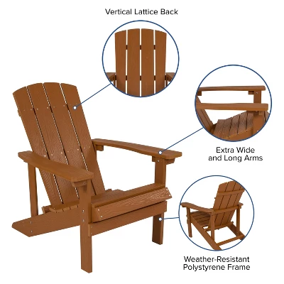 Flash Furniture 2 Pack Charlestown All-Weather Poly Resin Wood Adirondack Chairs With Side Table 5 Flash Furniture 2 Pack Charlestown All-Weather Poly Resin Wood Adirondack Chairs With Side Table - Image 3