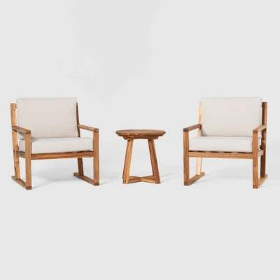 Saracina Home 3pc Modern Slat-Back Acacia Outdoor Conversation Set With Cushions 8 Saracina Home 3pc Modern Slat-Back Acacia Outdoor Conversation Set With Cushions - Image 6