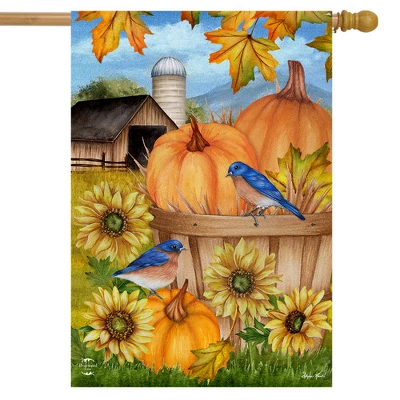 Pumpkins And Bluebirds Fall House Flag Sunflwoers Autumn 28" X 40" Briarwood Lane 3 Pumpkins And Bluebirds Fall House Flag Sunflwoers Autumn 28" X 40" Briarwood Lane