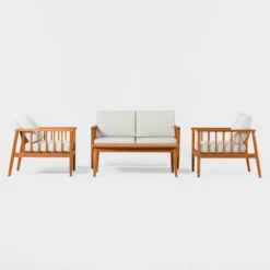 Saracina Home 4pc Modern Boho Eucalyptus Spindle Outdoor Conversation Set -Garden & Outdoors GUEST e73f7a68 e016 44d9 b304 90ae411fb51a