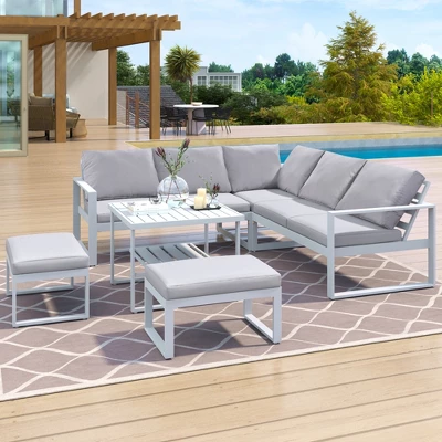 Industrial Style Outdoor Sofa Combo Set With 2 Loveseats, 1 Single Sofa, 1 Table And 2 Ottomans - ModernLuxe 14 Industrial Style Outdoor Sofa Combo Set With 2 Loveseats, 1 Single Sofa, 1 Table And 2 Ottomans - ModernLuxe - Image 12