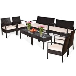 Costway 8PCS Patio Rattan Conversation Furniture Set Cushioned Seat Glass Table -Garden & Outdoors GUEST e96ed89c 1fac 41ab 8bd0 68d7f2f943ab