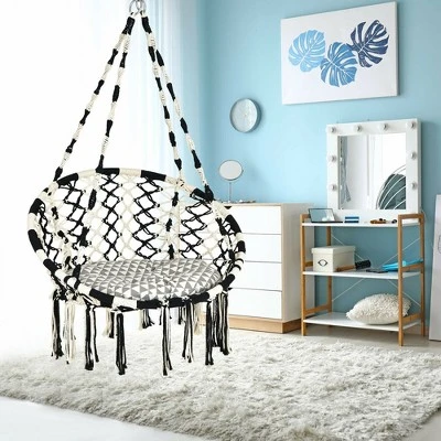 Costway Hanging Hammock Chair With Cushion Macrame Swing Cotton Rope Indoor Outdoor 4 Costway Hanging Hammock Chair With Cushion Macrame Swing Cotton Rope Indoor Outdoor - Image 2