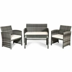 Costway 4PCS Rattan Patio Furniture Set Garden Sofa Cushioned Seat Mix Gray Wicker -Garden & Outdoors GUEST efc16d2f 3798 407a 9b69 e3f55baa0b35