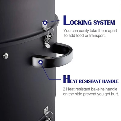 Realcool 20 Inch Vertical Heavy Duty Steel Round Charcoal Outdoor BBQ Smoker Grill With Bottom Air Vent And Latch Locking System, Black 5 Realcool 20 Inch Vertical Heavy Duty Steel Round Charcoal Outdoor BBQ Smoker Grill With Bottom Air Vent And Latch Locking System, Black - Image 4