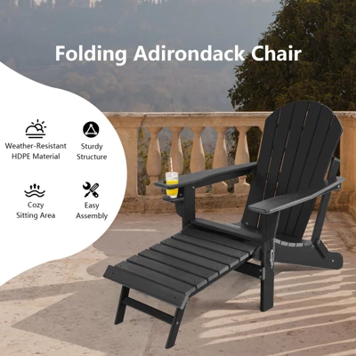 Tangkula 2PCS Adirondack Chair W/Ergonomic Design&Ottoman Outdoor Armchair HDPE Chair For Yard&Patio Black/Coffee/Grey/Turquoise/White 4 Tangkula 2PCS Adirondack Chair W/Ergonomic Design&Ottoman Outdoor Armchair HDPE Chair For Yard&Patio Black/Coffee/Grey/Turquoise/White - Image 2
