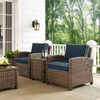 Bradenton 3pc Outdoor Wicker Seating Set With Two Chairs & Table Navy - Crosley 3 Bradenton 3pc Outdoor Wicker Seating Set With Two Chairs & Table Navy - Crosley