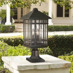 Kathy Ireland Sierra Rustic Outdoor Post Light Rubbed Bronze With Pier Mount Adapter 22" Seedy Glass Panels For Exterior Barn Deck House Porch Yard