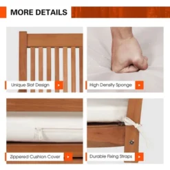 Costway 2-Person Hanging Porch Swing Wood Bench With Cushion Curved Back Outdoor Natural -Garden & Outdoors GUEST f62b25df d041 48e0 95e6 e348846be33d