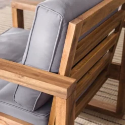 Galia 2pc Square Leg Acacia Wood Chair And Ottoman With Cushions - Brown - Saracina Home -Garden & Outdoors GUEST f6f6e547 6294 449d 85a4 fb0c84615d8a