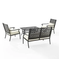 4pc Alistair Outdoor Steel Conversation Set Creme/Matte Black - Crosley -Garden & Outdoors GUEST f7a0a413 615f 4985 85b8 abc031088244