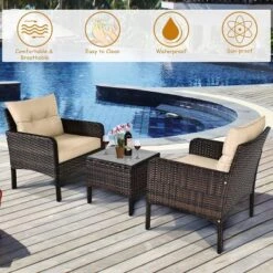 Costway 3PCS Patio Rattan Conversation Set Cushioned Sofa Chair For Garden -Garden & Outdoors GUEST f827b978 7b2c 4e71 87b5 1983bcacd34f