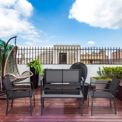 4pc Outdoor Garden Patio Conversation Set - Black - WELLFOR 10 4pc Outdoor Garden Patio Conversation Set - Black - WELLFOR - Image 8