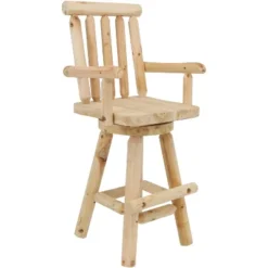 Sunnydaze Decor Sunnydaze Unfinished Fir Wood Log Cabin Style Rustic Swivel Bar Stool -Garden & Outdoors GUEST f84c4918 1808 4065 9574 a9b931df6c1b