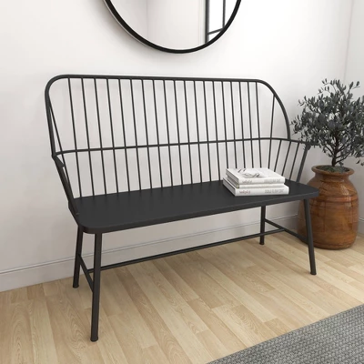 Traditional Outdoor Patio Bench - Black - Olivia & May 11 Traditional Outdoor Patio Bench - Black - Olivia & May - Image 9
