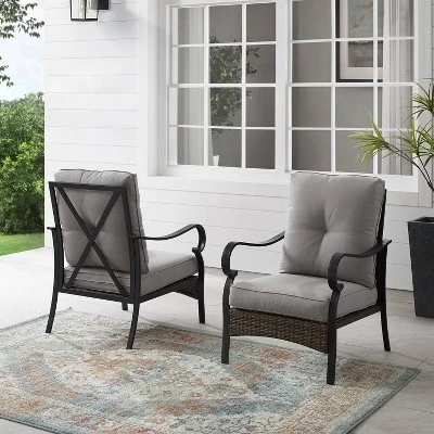 2pk Dahlia Outdoor Steel Arm Chairs Taupe/Matte Black - Crosley 3 2pk Dahlia Outdoor Steel Arm Chairs Taupe/Matte Black - Crosley