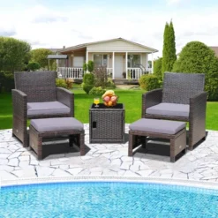 Costway 5PCS Patio Rattan Furniture Set Ottoman Cushioned W/Cover Space Saving Off White/Gray/Red/Turquoise 24 Costway 5PCS Patio Rattan Furniture Set Ottoman Cushioned W/Cover Space Saving Off White/Gray/Red/Turquoise -Garden & Outdoors GUEST fa737bd7 d582 4874 8e8a 844624878c6a