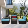 4pc Outdoor Wicker Conversation Set With Cushions - Blue/Brown - GODEER -Garden & Outdoors GUEST fbeb4a57 1e6e 4b64 a3c0 e1bc8bf6b351