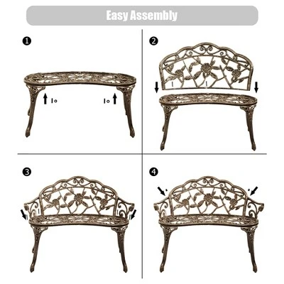Costway Outdoor Garden Bench Chair Loveseat Cast Aluminum Patio Antique Rose 10 Costway Outdoor Garden Bench Chair Loveseat Cast Aluminum Patio Antique Rose - Image 8