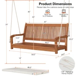 Costway 2-Person Hanging Porch Swing Wood Bench With Cushion Curved Back Outdoor Natural -Garden & Outdoors GUEST fd9e0081 f4f7 4fec b8d0 b056e19f0977