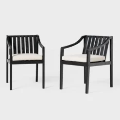 Saracina Home 2pk Mid-Century Modern Slatted Outdoor Acacia Arm Chairs With Cushions -Garden & Outdoors GUEST fe39f52a 3746 4258 9035 790086867c9b