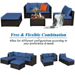 Costway 5PCS Patio Rattan Furniture Set Sectional Conversation Set Ottoman Table Navy -Garden & Outdoors GUEST ff9d5ca1 94a5 42f9 a3ce 3945c125b643
